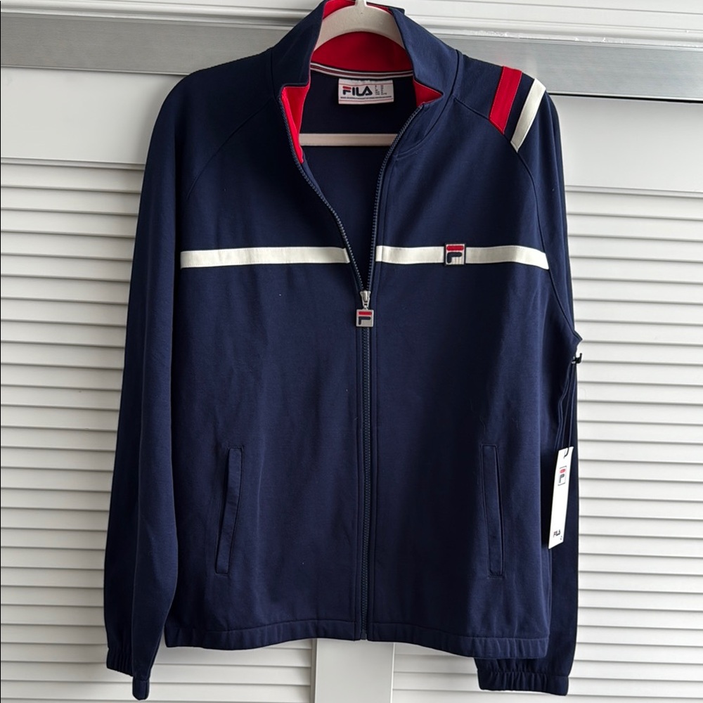 Men’s Fila Navy Jacket with Red and White Stripes(NWT)